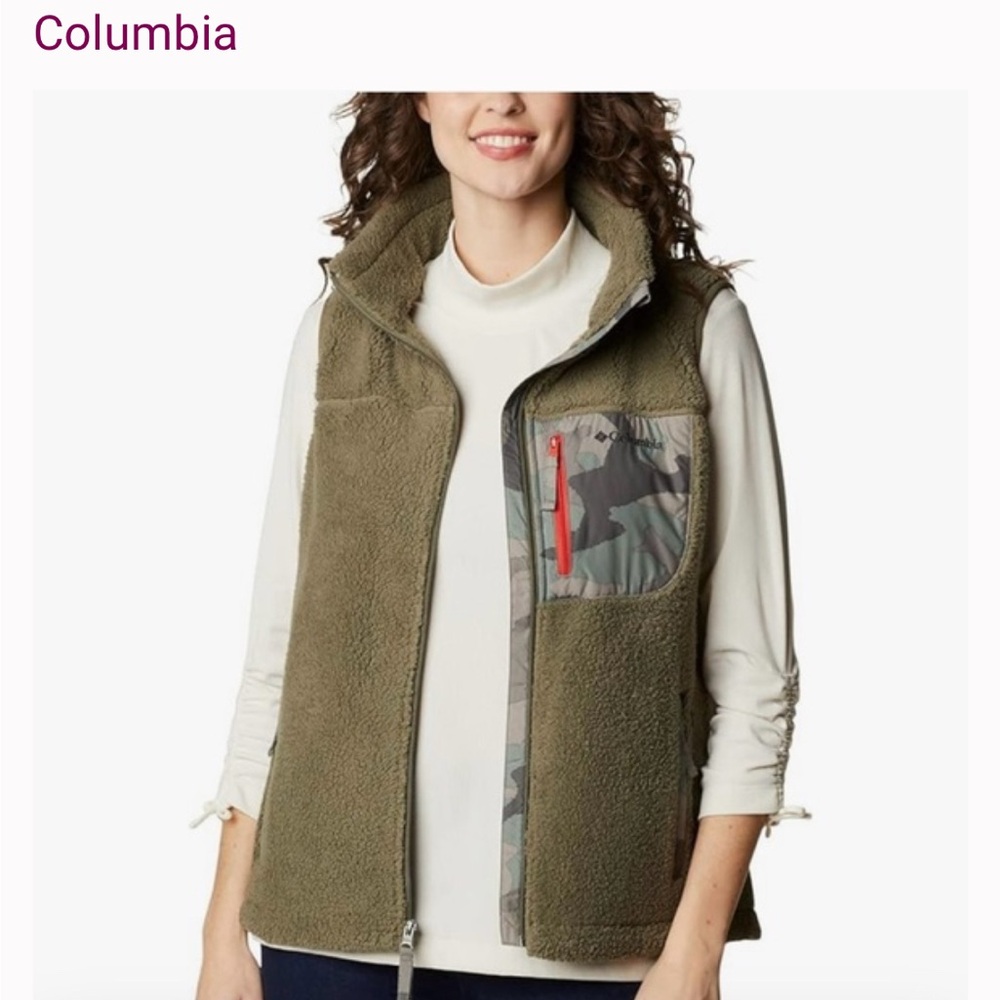 Columbia Olive Fleece Vest with Camo Accents